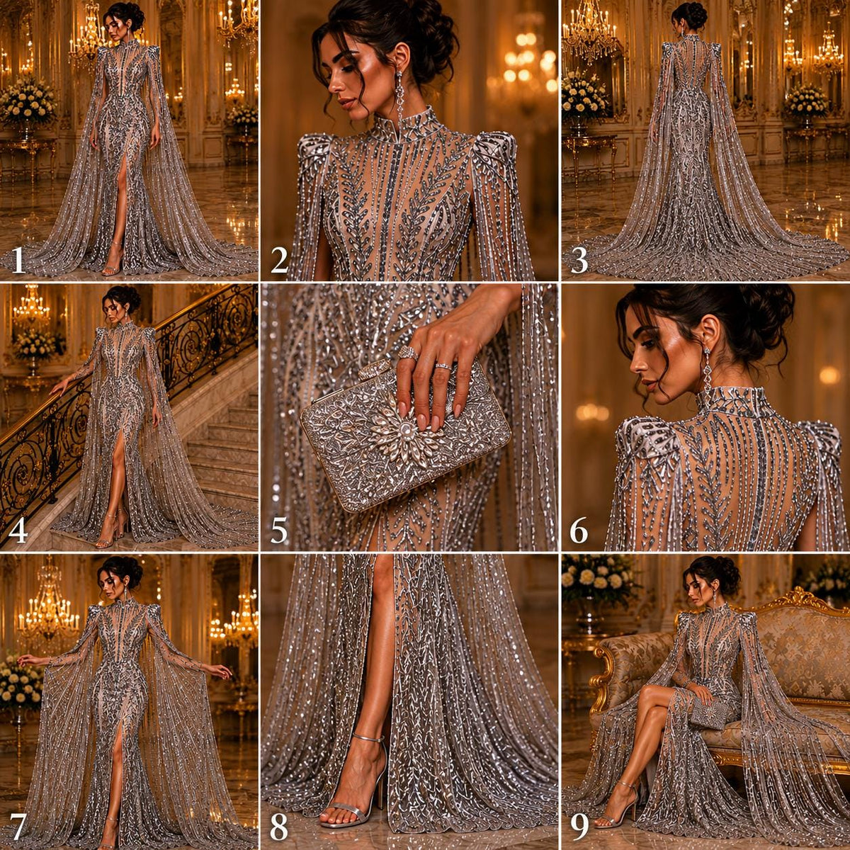 SILVER - Lux Sequin Embroidered Mesh Fabric – Luxury Blue Lace by the Yard – Couture Evening Dress, Prom & Bridal Fabric