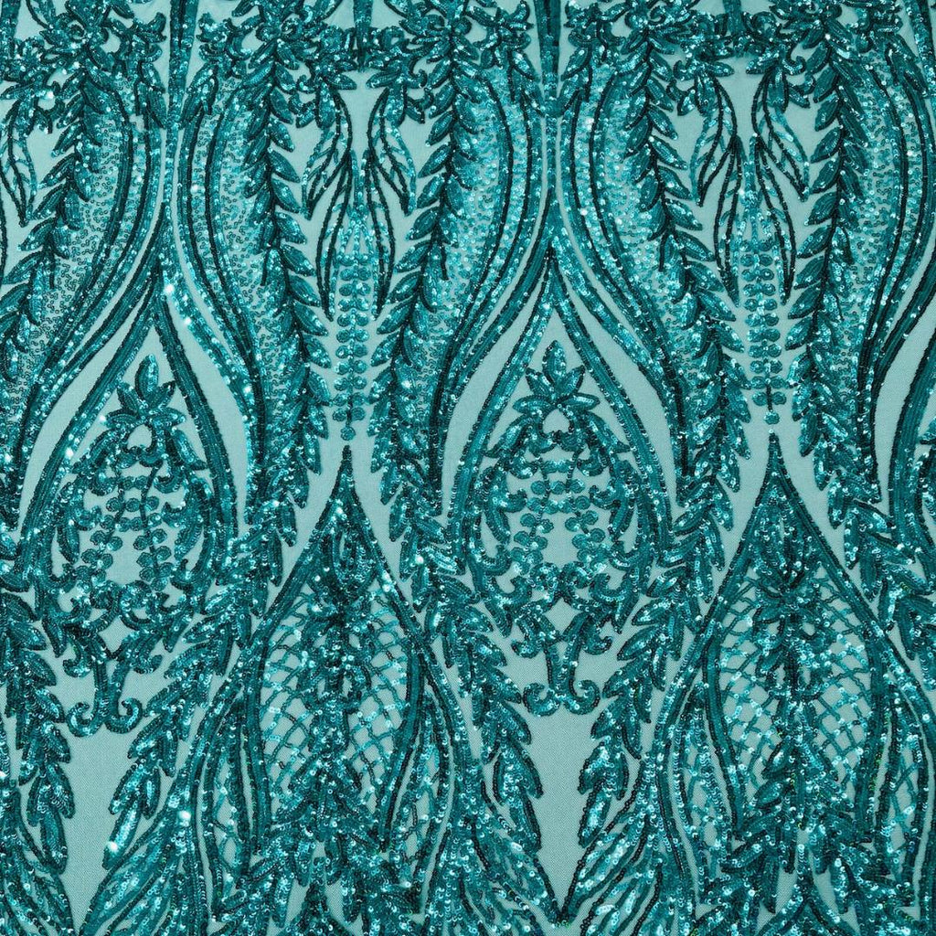 TEAL GREEN - Lux Sequin Embroidered Mesh Fabric – Luxury Blue Lace by the Yard – Couture Evening Dress, Prom & Bridal Fabric