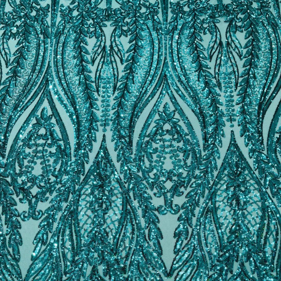TEAL GREEN - Lux Sequin Embroidered Mesh Fabric – Luxury Blue Lace by the Yard – Couture Evening Dress, Prom & Bridal Fabric