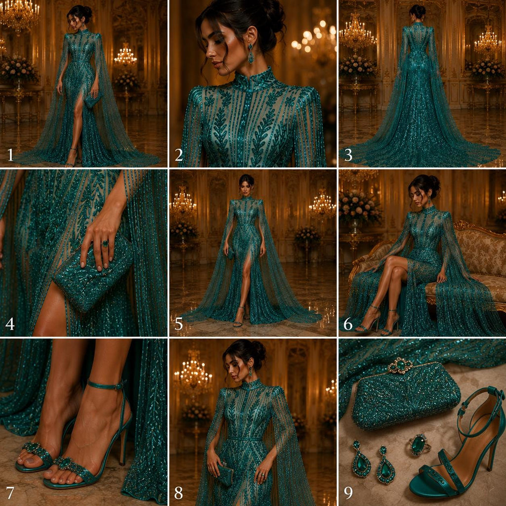 TEAL GREEN - Lux Sequin Embroidered Mesh Fabric – Luxury Blue Lace by the Yard – Couture Evening Dress, Prom & Bridal Fabric