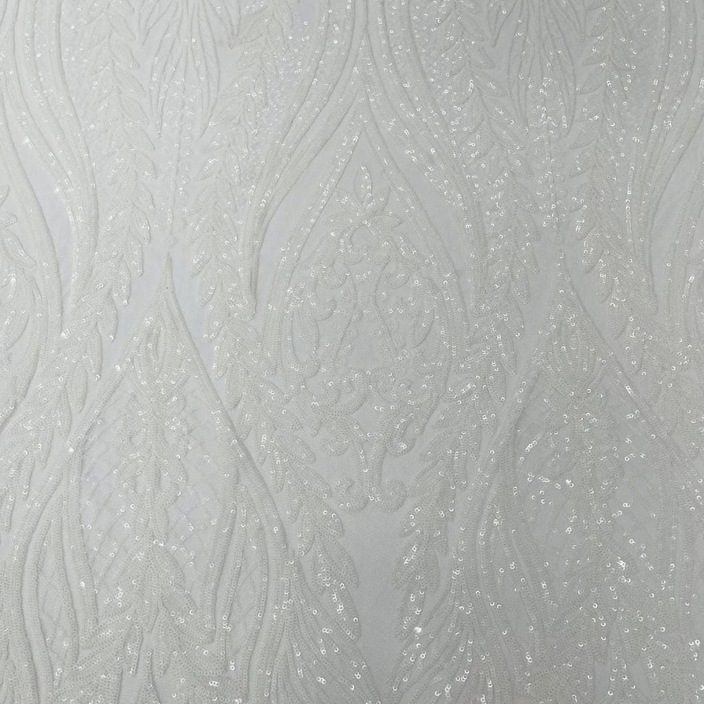 WHITE - Lux Sequin Embroidered Mesh Fabric – Luxury Blue Lace by the Yard – Couture Evening Dress, Prom & Bridal Fabric