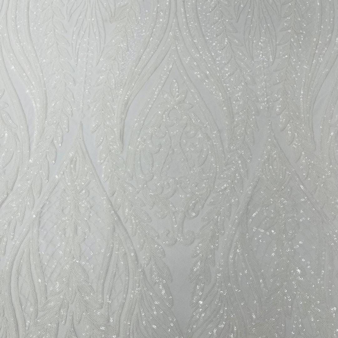 WHITE - Lux Sequin Embroidered Mesh Fabric – Luxury Blue Lace by the Yard – Couture Evening Dress, Prom & Bridal Fabric