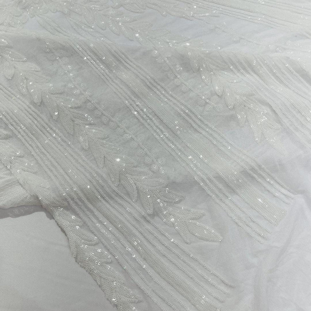 WHITE - Lux Sequin Embroidered Mesh Fabric – Luxury Blue Lace by the Yard – Couture Evening Dress, Prom & Bridal Fabric