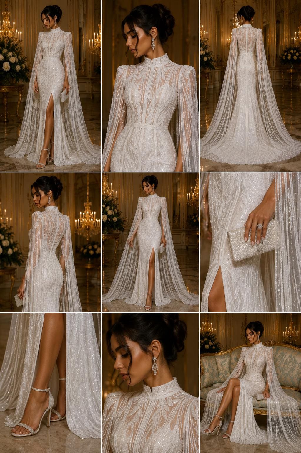 WHITE - Lux Sequin Embroidered Mesh Fabric – Luxury Blue Lace by the Yard – Couture Evening Dress, Prom & Bridal Fabric