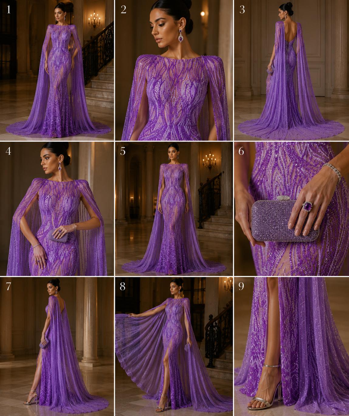 Lilac - Glossy Design Luxury Shiny Sequin - 4 Way Stretch Mesh Fabric – Prom & Evening Dress Material By The Yard.