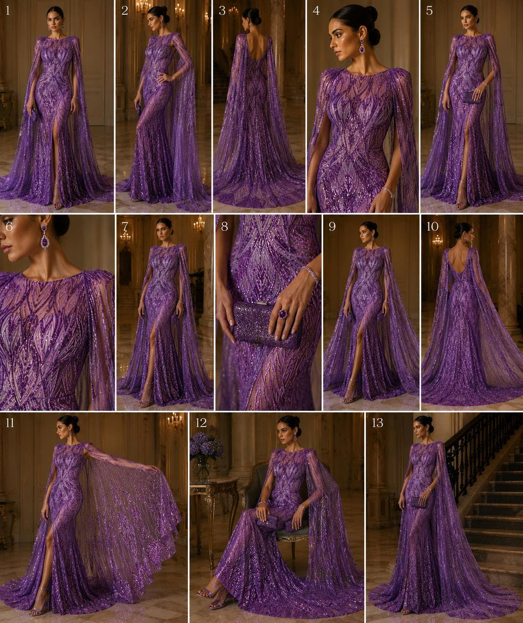 Purple - Glossy Design Luxury Shiny Sequin - 4 Way Stretch Mesh Fabric – Prom & Evening Dress Material By The Yard.