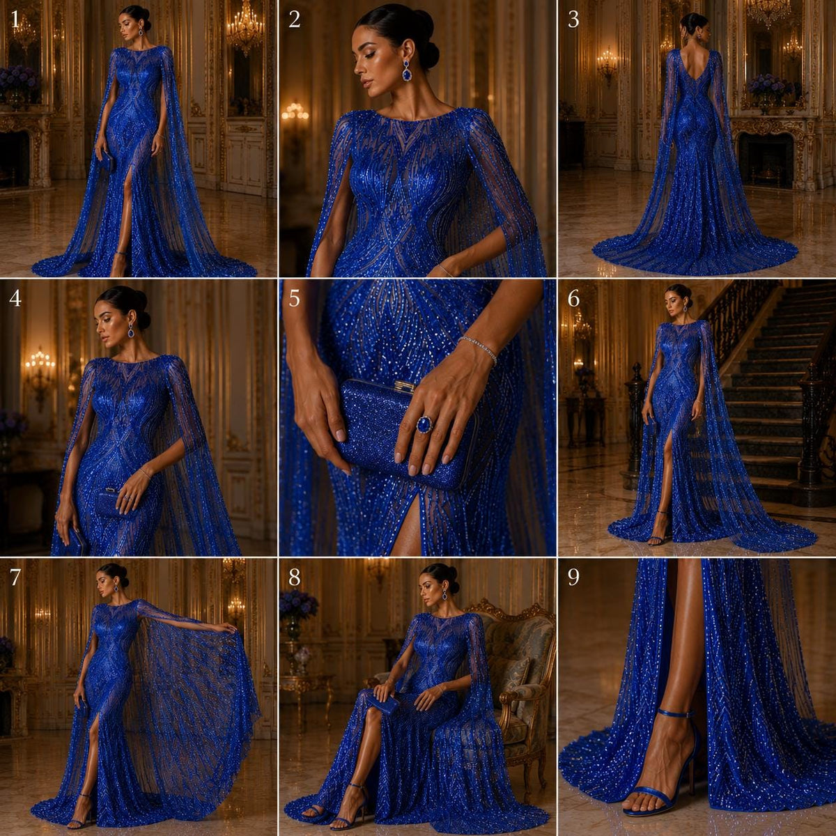 Royal Blue - Glossy Design Luxury Shiny Sequin - 4 Way Stretch Mesh Fabric – Prom & Evening Dress Material By The Yard.