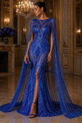 Royal Blue - Glossy Design Luxury Shiny Sequin - 4 Way Stretch Mesh Fabric – Prom & Evening Dress Material By The Yard.