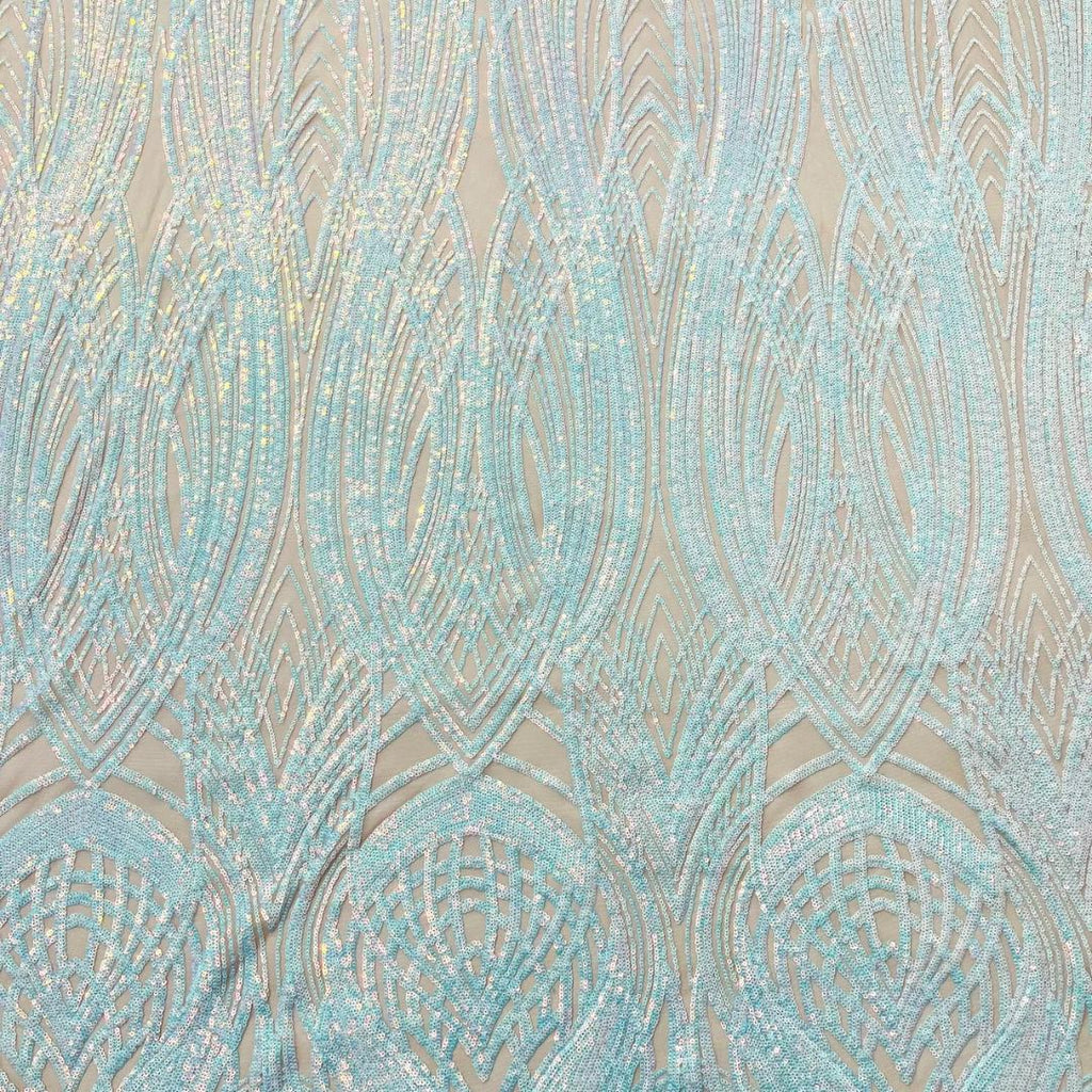 Aqua/Nude - Iridescent Glossy Design Luxury Shiny Sequin - 4 Way Stretch Mesh Fabric – Prom & Evening Dress Material By The Yard.