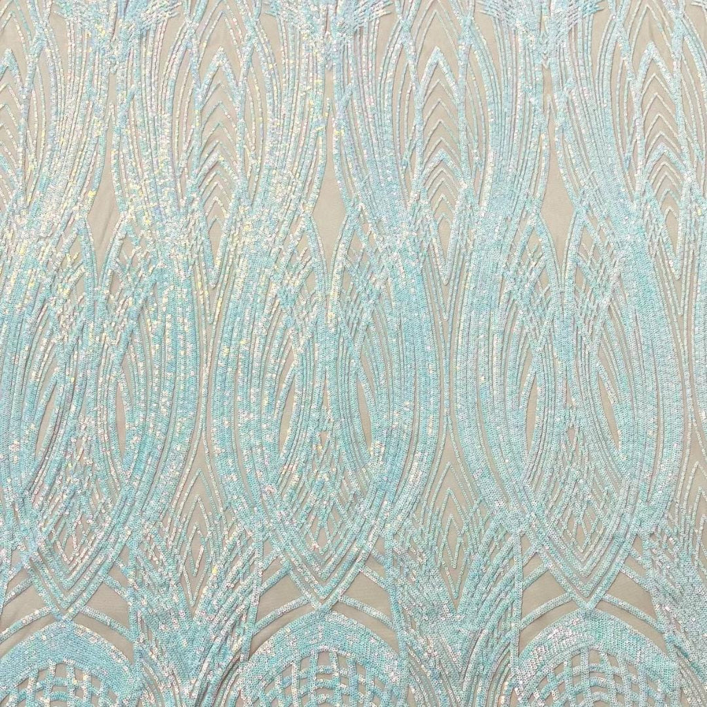 Aqua/Nude - Iridescent Glossy Design Luxury Shiny Sequin - 4 Way Stretch Mesh Fabric – Prom & Evening Dress Material By The Yard.