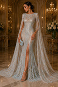 Aqua/Nude - Iridescent Glossy Design Luxury Shiny Sequin - 4 Way Stretch Mesh Fabric – Prom & Evening Dress Material By The Yard.