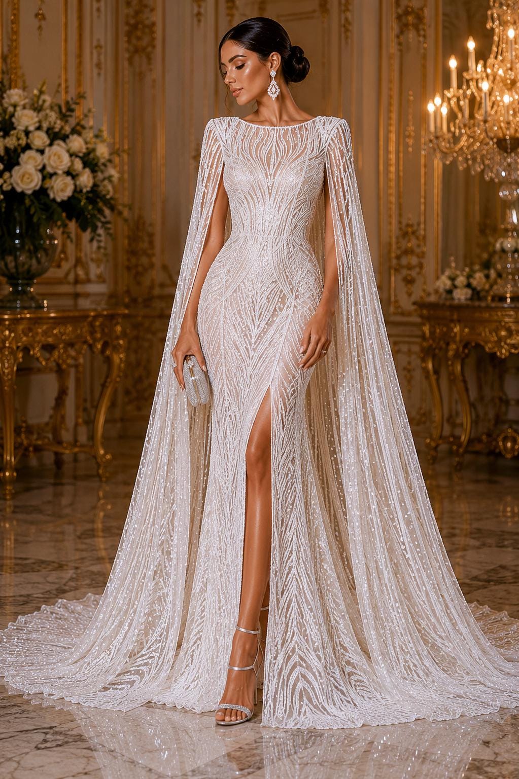 White - Glossy Design Luxury Shiny Sequin - 4 Way Stretch Mesh Fabric – Prom & Evening Dress Material By The Yard.