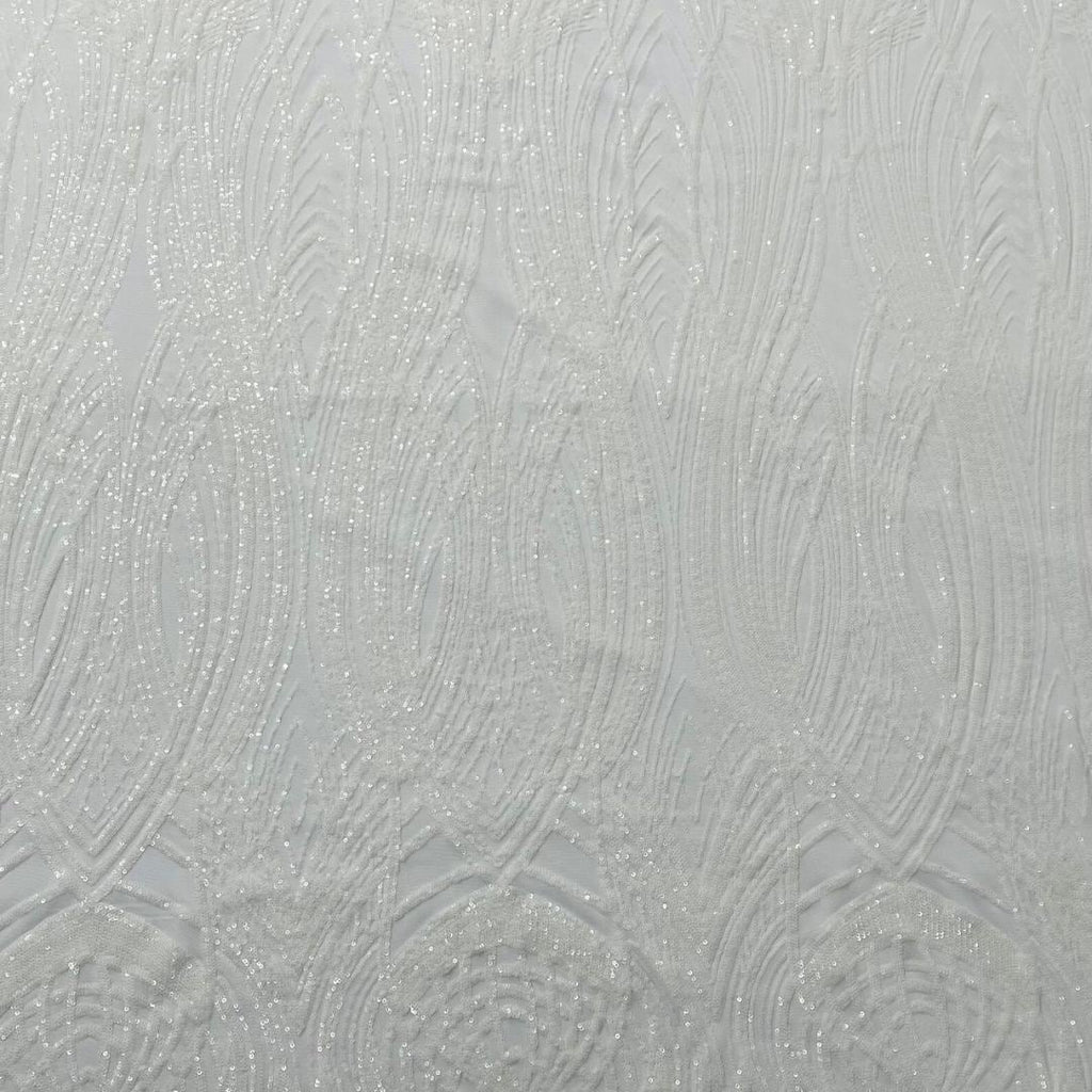 White - Glossy Design Luxury Shiny Sequin - 4 Way Stretch Mesh Fabric – Prom & Evening Dress Material By The Yard.