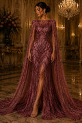 Burgundy - Glossy Design Luxury Shiny Sequin - 4 Way Stretch Mesh Fabric – Prom & Evening Dress Material By The Yard.