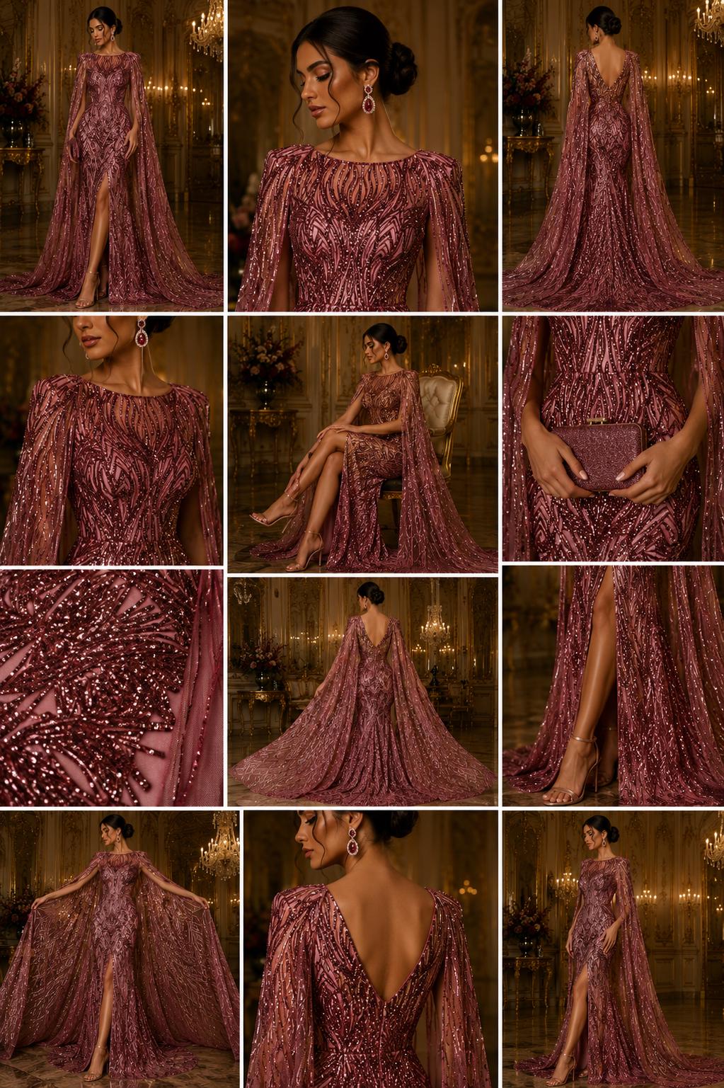 Burgundy - Glossy Design Luxury Shiny Sequin - 4 Way Stretch Mesh Fabric – Prom & Evening Dress Material By The Yard.