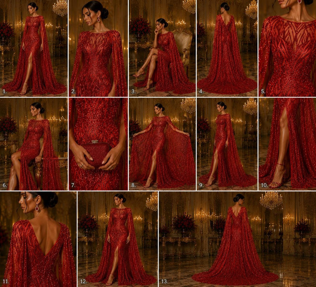 Red - Glossy Design Luxury Shiny Sequin - 4 Way Stretch Mesh Fabric – Prom & Evening Dress Material By The Yard.