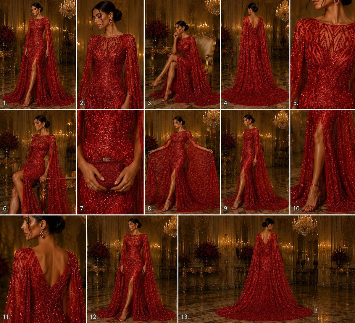 Red - Glossy Design Luxury Shiny Sequin - 4 Way Stretch Mesh Fabric – Prom & Evening Dress Material By The Yard.