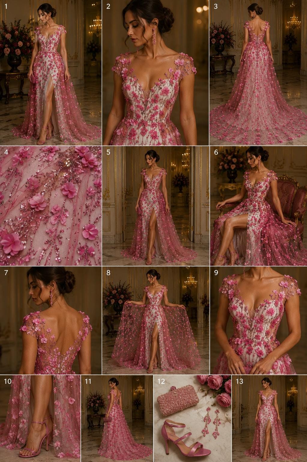 DUSTY PINK - 3D Floral Satin Lace -  3D Floral Embroidered Mesh Lace with Glitter| Fabric For Quinsiañera Dresses - Prom Dress Sold By Yard