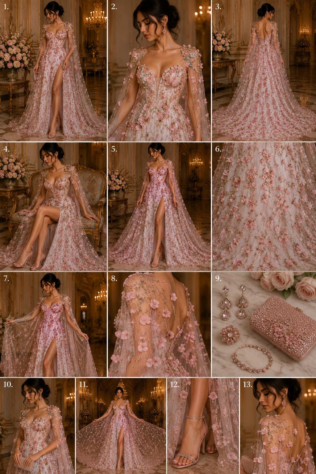 BLUSH  - 3D Floral Satin Lace -  3D Floral Embroidered Mesh Lace with Glitter| Fabric For Quinsiañera Dresses - Prom Dress Sold By Yard