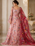 Multi Color - BURGUNDY -  Roses Glitter Design On A Mesh Lace For Quinsiañera Dresses - Prom Dress Sold By Yard