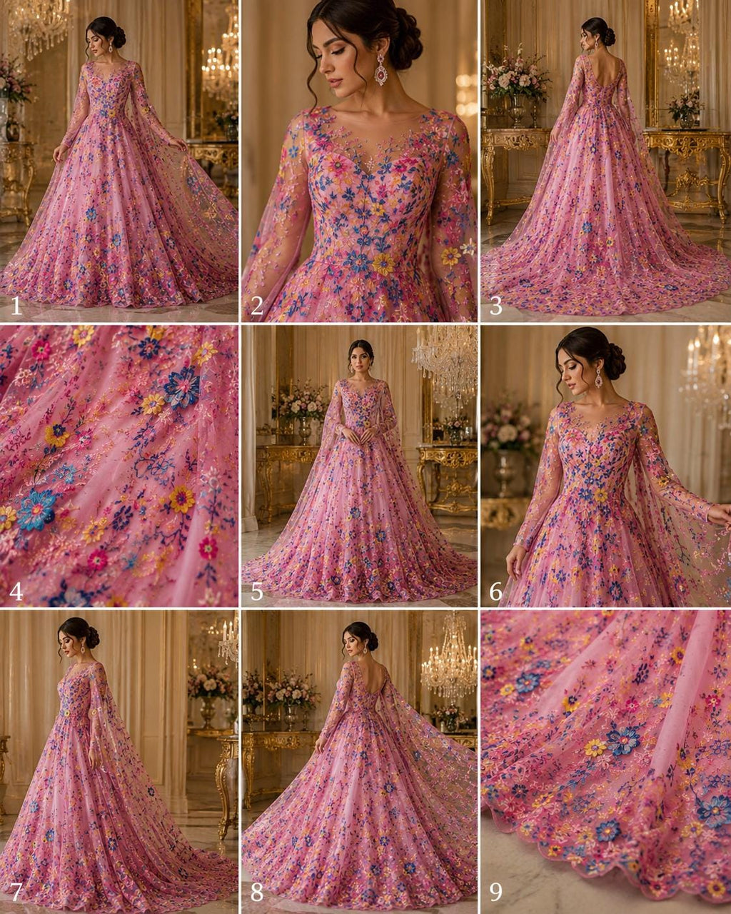 Multi Color - FUCHSIA -  Roses Glitter Design On A Mesh Lace For Quinsiañera Dresses - Prom Dress Sold By Yard