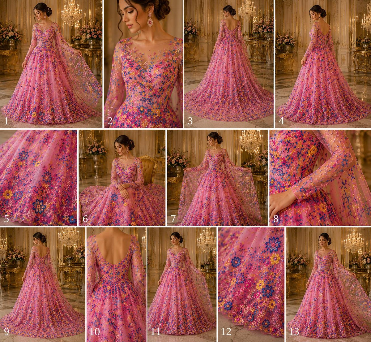 Multi Color - FUCHSIA -  Roses Glitter Design On A Mesh Lace For Quinsiañera Dresses - Prom Dress Sold By Yard
