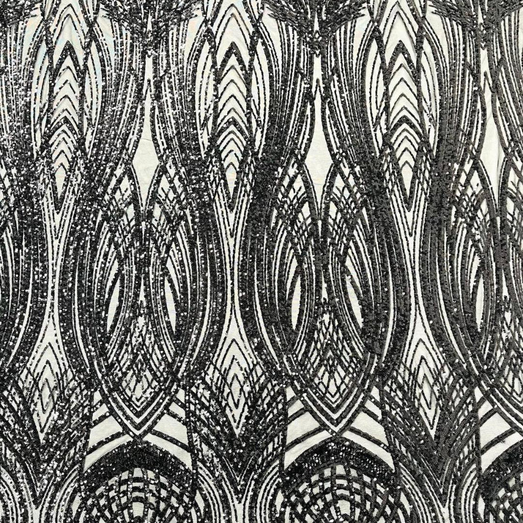 Black - Glossy Design Luxury Shiny Sequin - 4 Way Stretch Mesh Fabric – Prom & Evening Dress Material By The Yard.