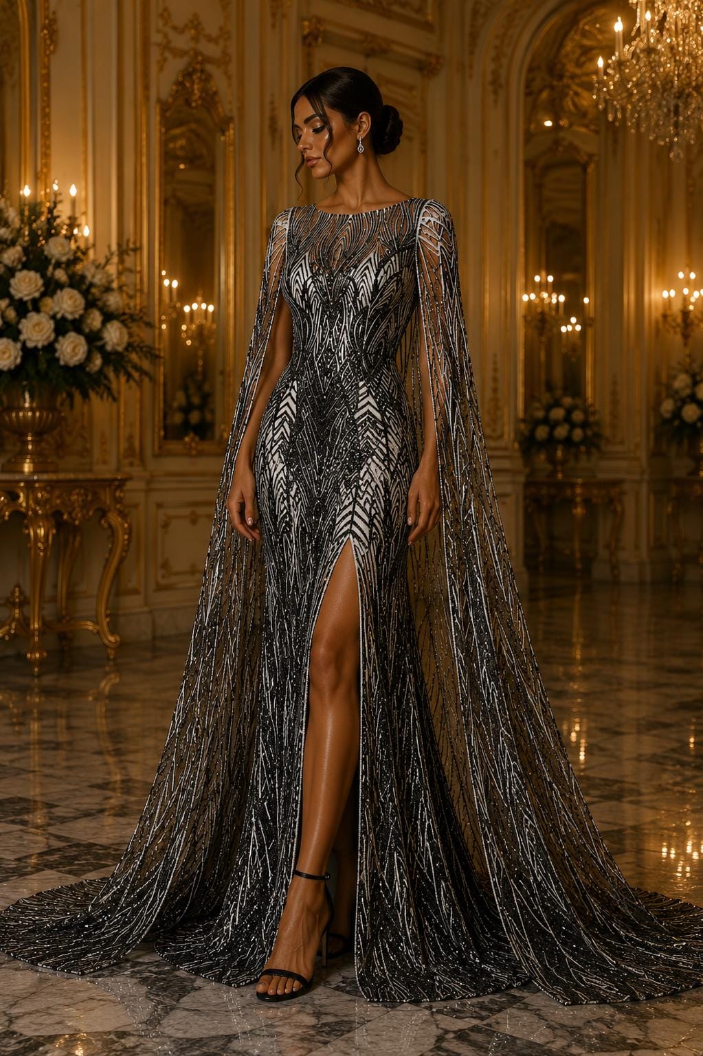 Black - Glossy Design Luxury Shiny Sequin - 4 Way Stretch Mesh Fabric – Prom & Evening Dress Material By The Yard.