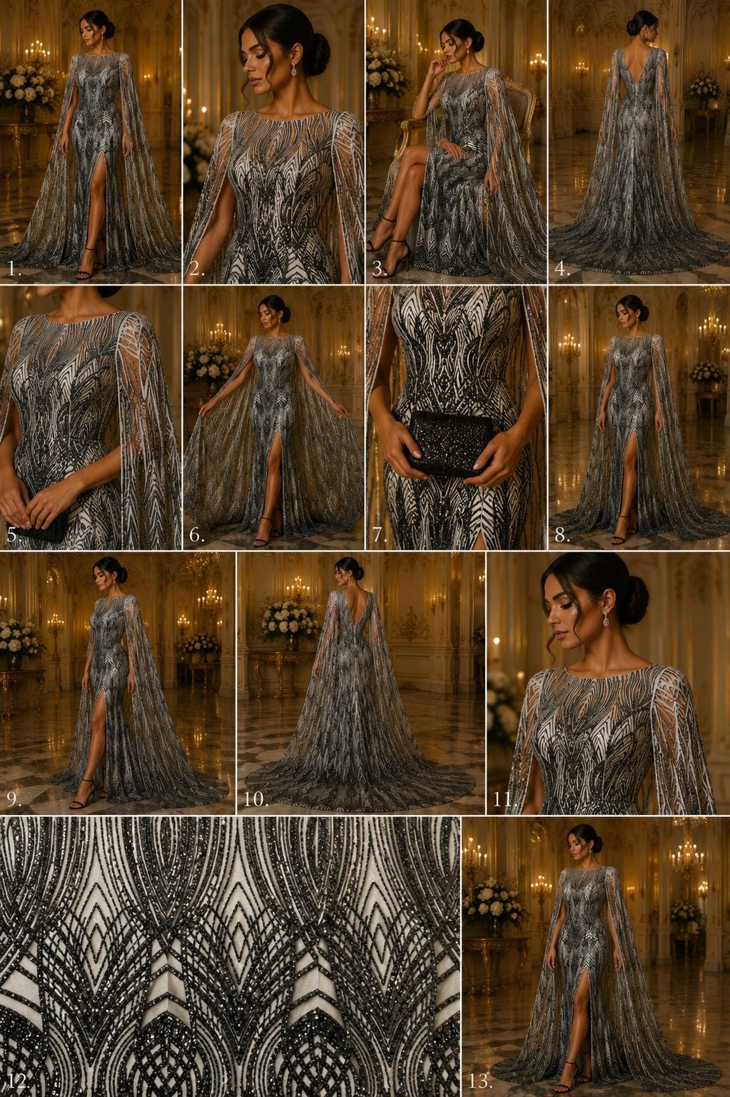 Black - Glossy Design Luxury Shiny Sequin - 4 Way Stretch Mesh Fabric – Prom & Evening Dress Material By The Yard.