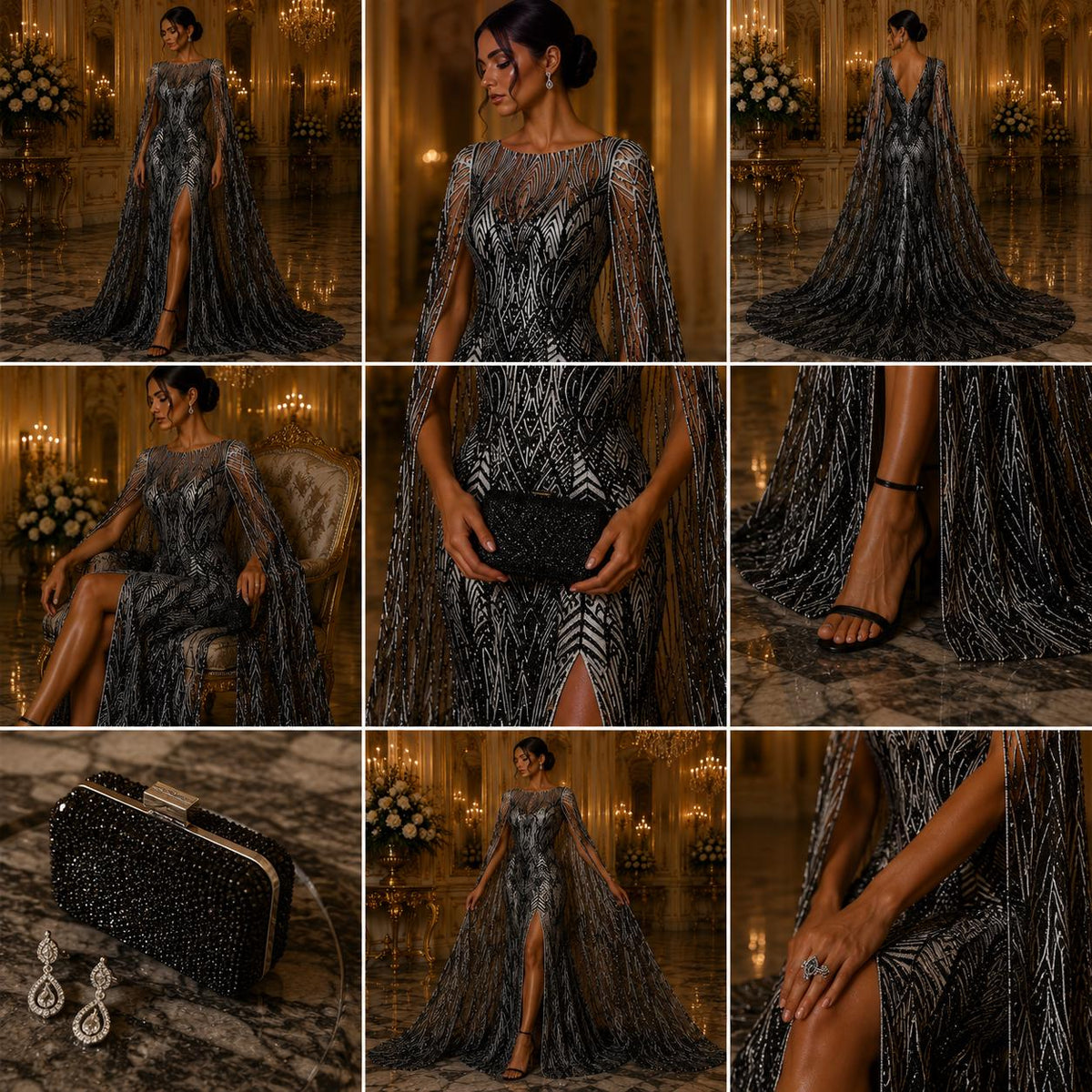 Black - Glossy Design Luxury Shiny Sequin - 4 Way Stretch Mesh Fabric – Prom & Evening Dress Material By The Yard.