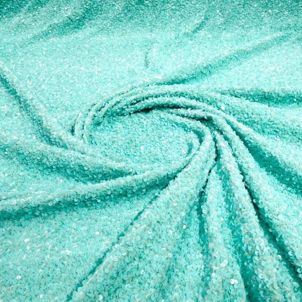 MINT - Sequin Velvet - Sequin Design Stretch Velvet All Over 5mm Shining Sequins 2 Way Stretch, Sold By The yard.