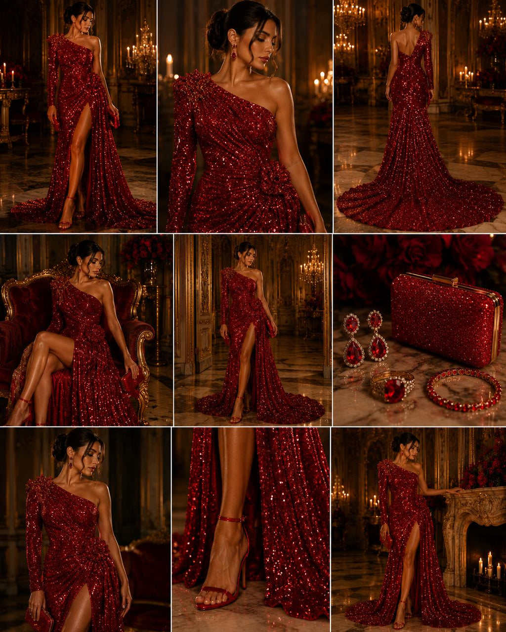 DK RED - Sequin Velvet - Sequin Design Stretch Velvet All Over 5mm Shining Sequins 2 Way Stretch, Sold By The yard.