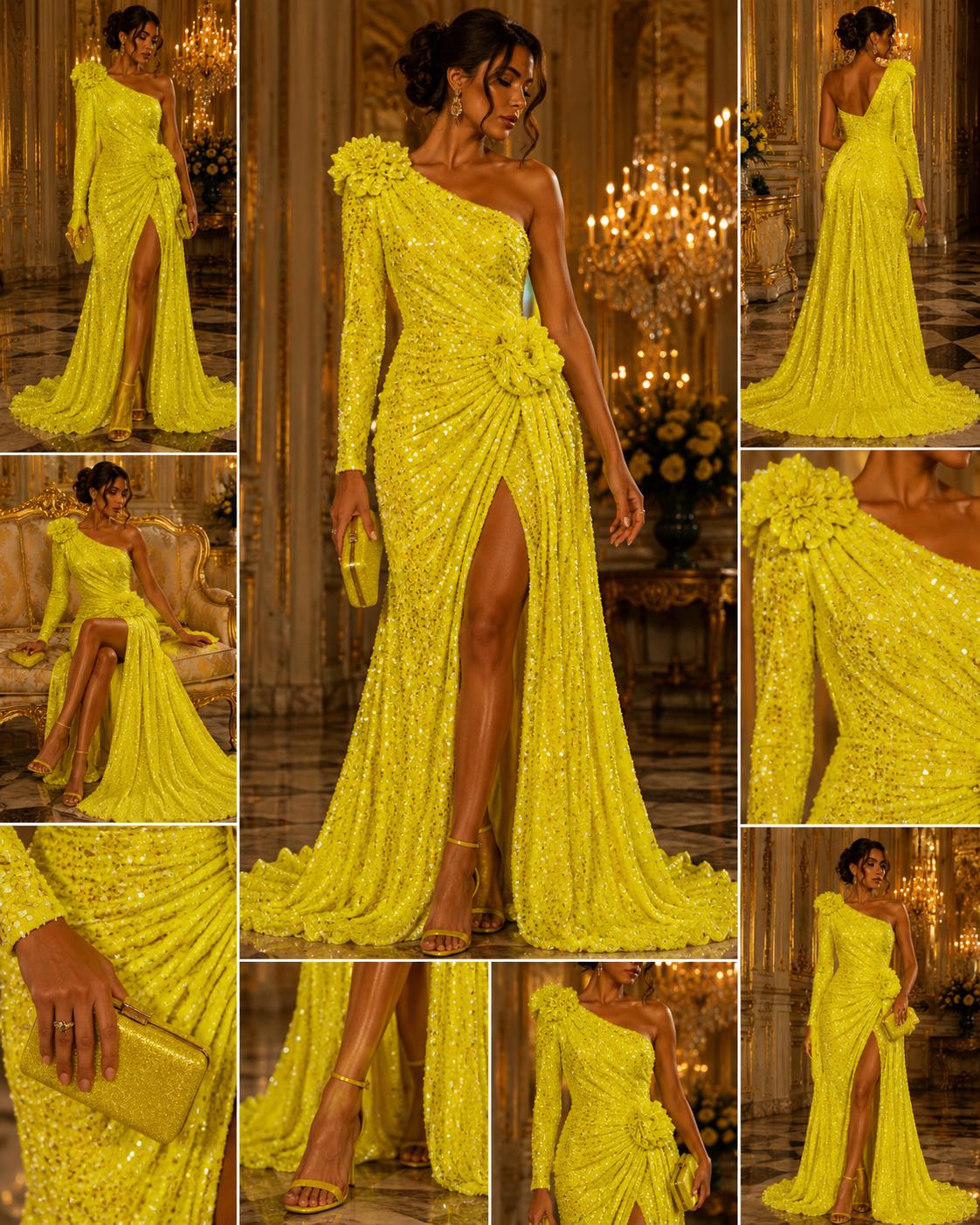 YELLOW - Iridescent Sequin Velvet - Sequin Design Stretch Velvet All Over 5mm Shining Sequins 2 Way Stretch, Sold By The yard.