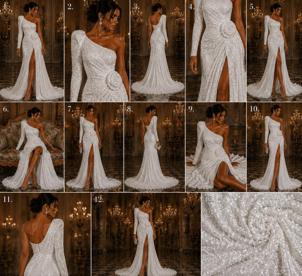 WHITE - Sequin Velvet - Sequin Design Stretch Velvet All Over 5mm Shining Sequins 2 Way Stretch, Sold By The yard.
