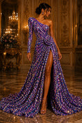 LILAC - Sequin Velvet - Confetti Sequin Design Stretch Velvet All Over 5mm Shining Sequins 2 Way Stretch, Sold By The yard.