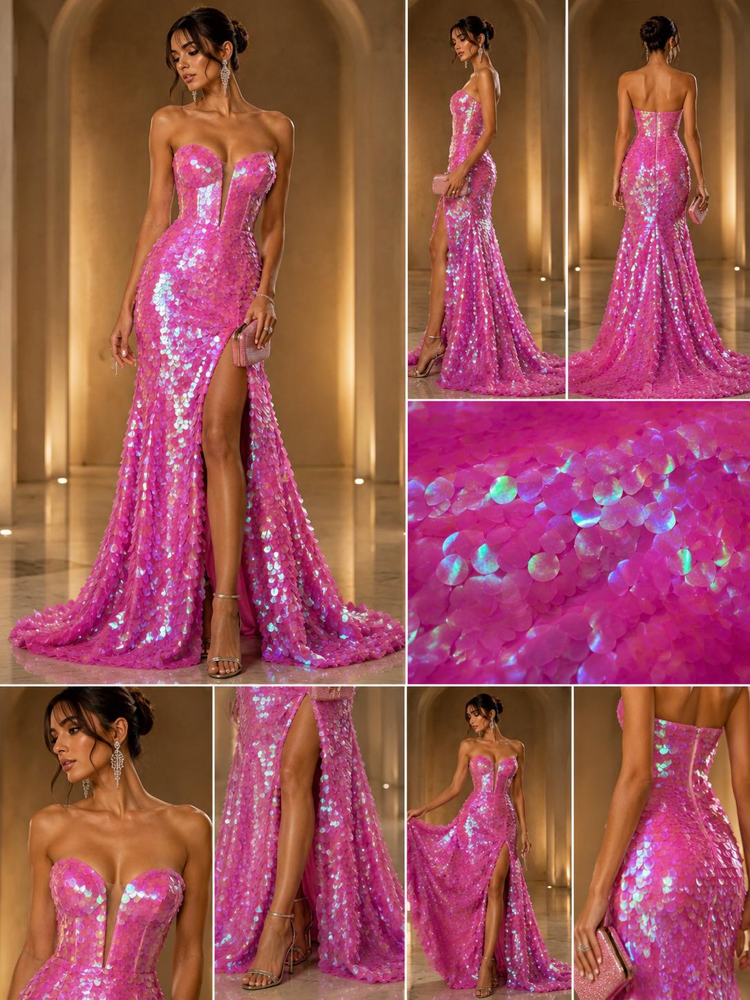 CANDY PINK - JUMBO - Iridescent Sequins Oval Sequin Paillette/Tear Drop Mermaid Big Sequins Fabric Mesh By The Yard.