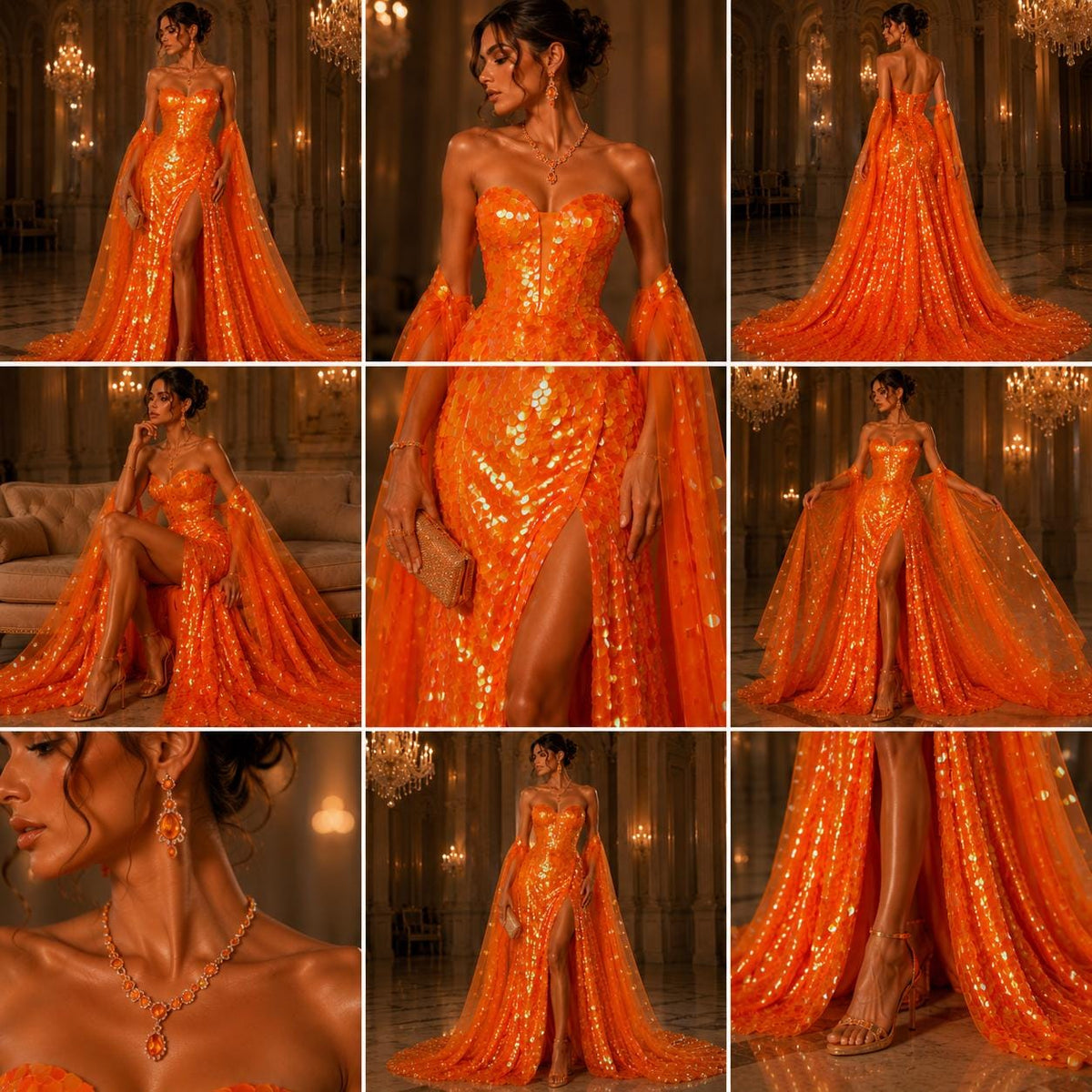 ORANGE - ROUND - Sequin Paillette Mesh Fabric/ 54 Inches Wide By The Yard.