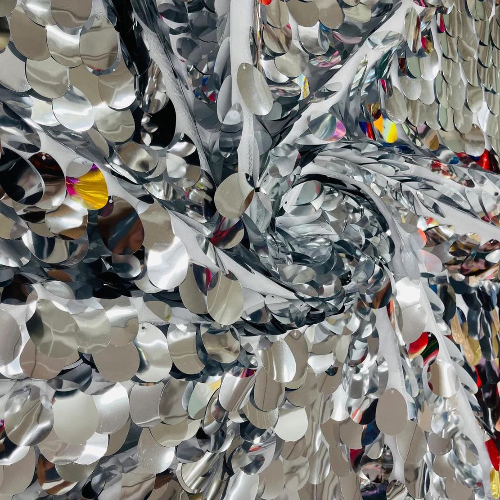 SILVER - JUMBO - Sequins Oval Sequin Paillette/Tear Drop Mermaid Big Sequins Fabric Mesh By The Yard.