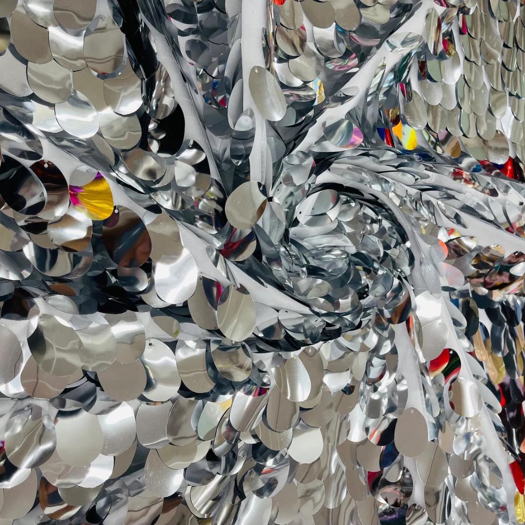 SILVER - JUMBO - Sequins Oval Sequin Paillette/Tear Drop Mermaid Big Sequins Fabric Mesh By The Yard.