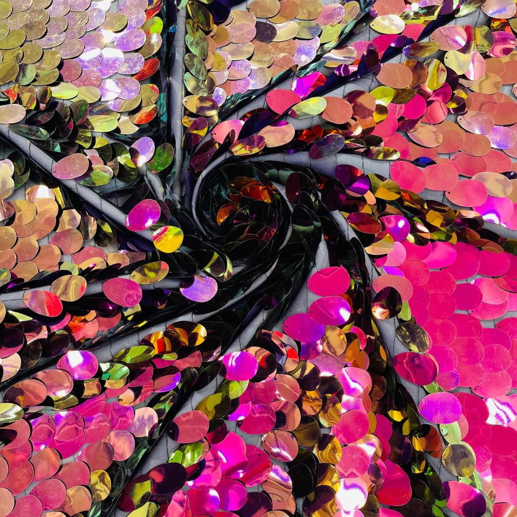 FUCHSIA/PURPLE - JUMBO - Iridescent Sequins Oval Sequin Paillette/Tear Drop Mermaid Big Sequins Fabric Mesh By The Yard.