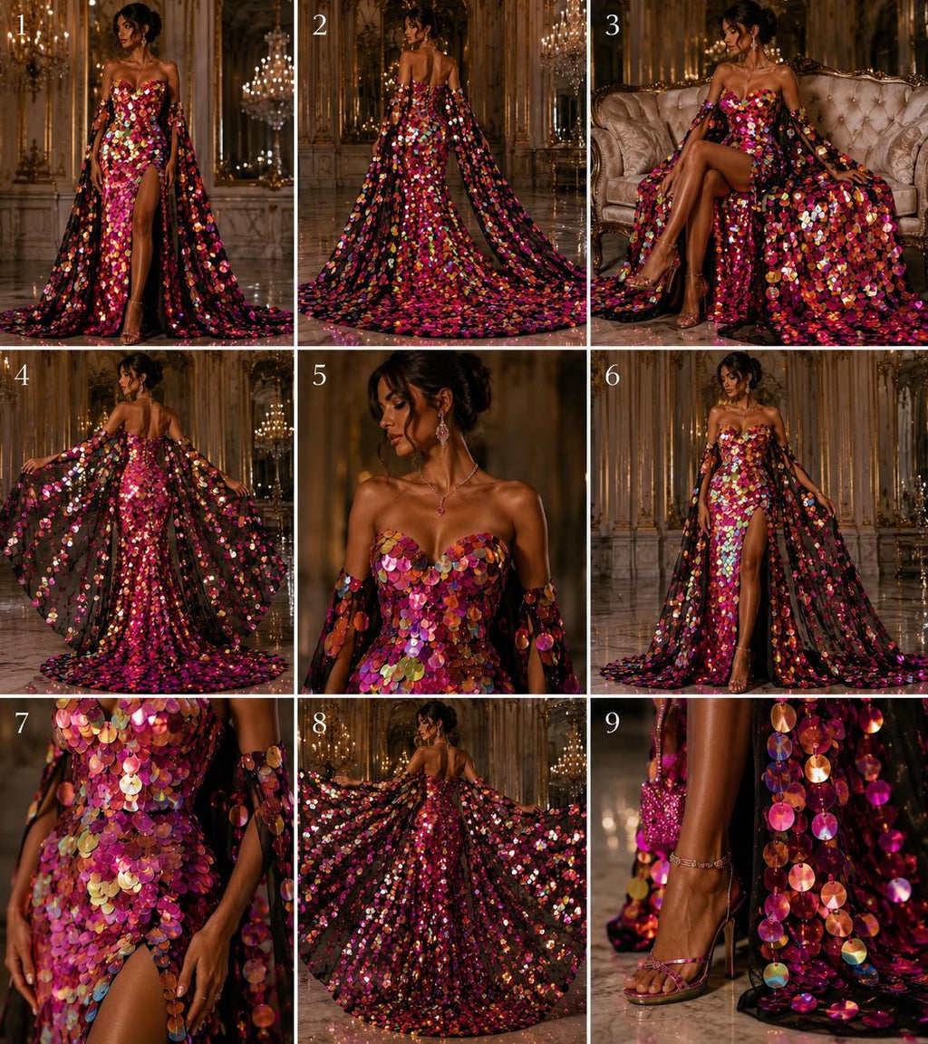 FUCHSIA/PURPLE - JUMBO - Iridescent Sequins Oval Sequin Paillette/Tear Drop Mermaid Big Sequins Fabric Mesh By The Yard.