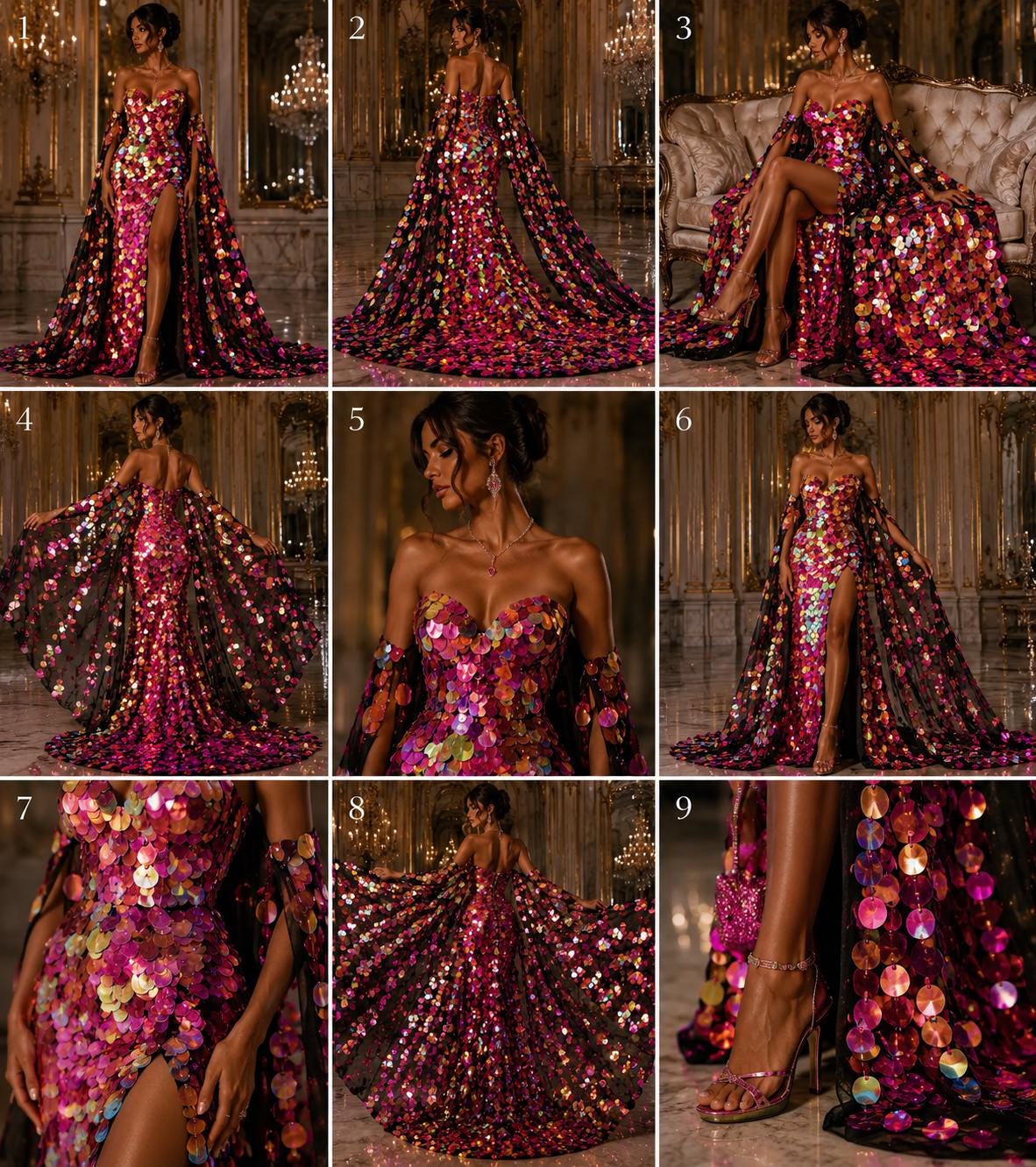 FUCHSIA/PURPLE - JUMBO - Iridescent Sequins Oval Sequin Paillette/Tear Drop Mermaid Big Sequins Fabric Mesh By The Yard.