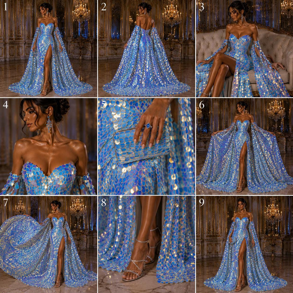 AQUA - JUMBO - Iridescent Sequins Oval Sequin Paillette/Tear Drop Mermaid Big Sequins Fabric Mesh By The Yard.