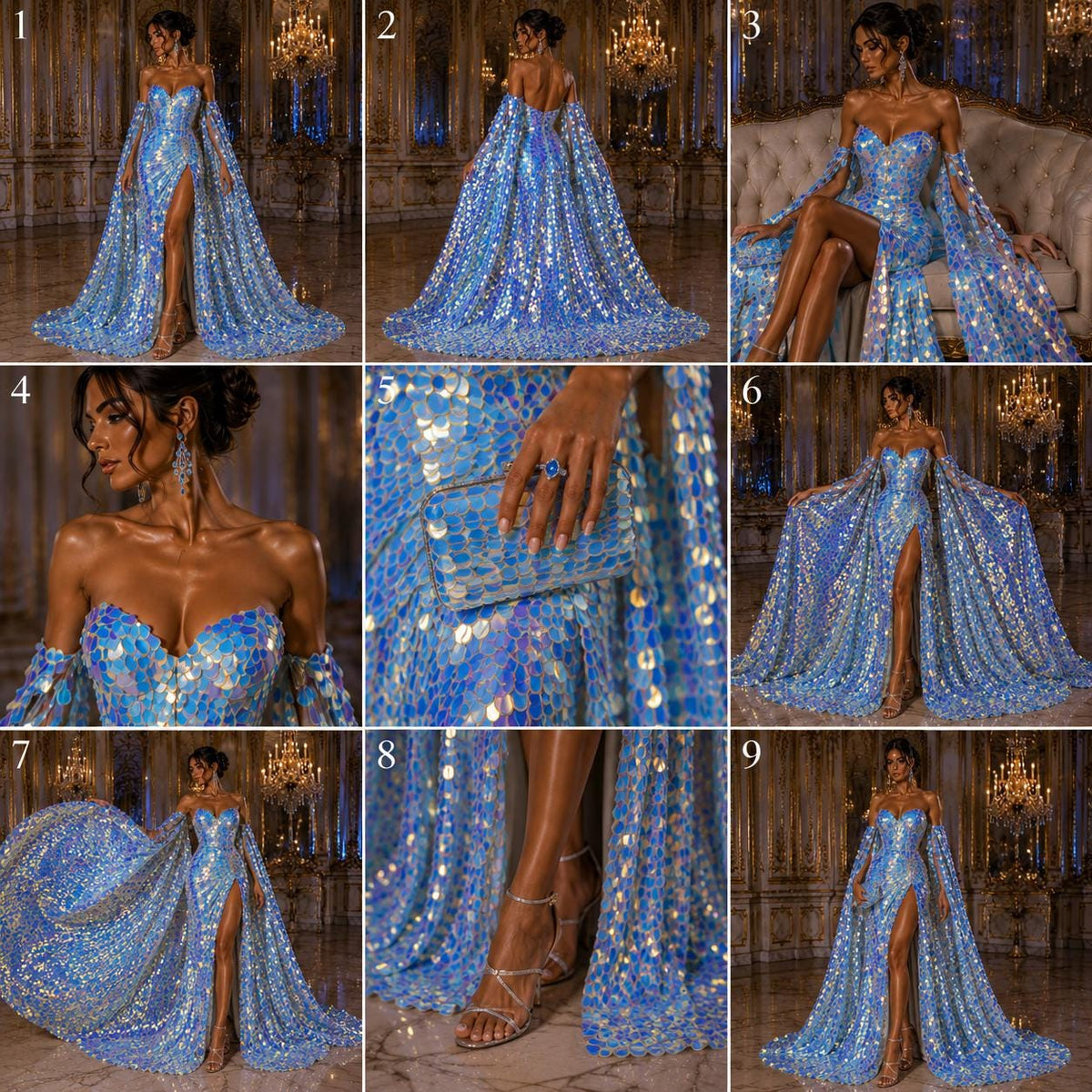 AQUA - JUMBO - Iridescent Sequins Oval Sequin Paillette/Tear Drop Mermaid Big Sequins Fabric Mesh By The Yard.