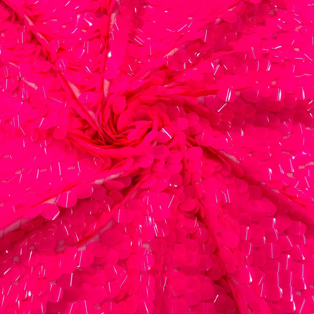 NEONHOT PINK - JUMBO - Iridescent Sequins Oval Sequin Paillette/Tear Drop Mermaid Big Sequins Fabric Mesh By The Yard.
