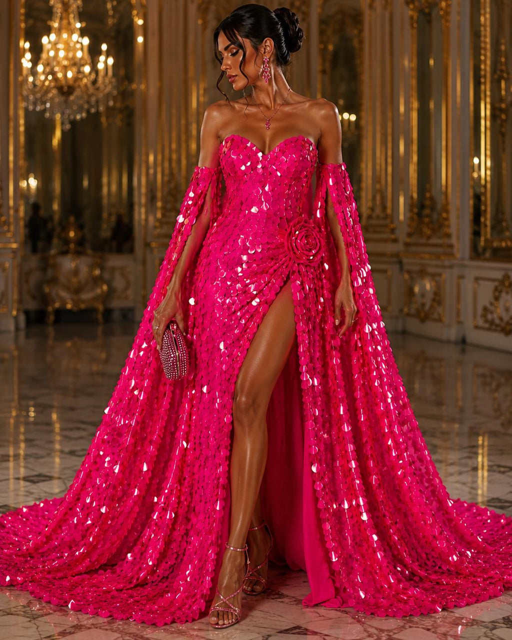 NEONHOT PINK - JUMBO - Iridescent Sequins Oval Sequin Paillette/Tear Drop Mermaid Big Sequins Fabric Mesh By The Yard.