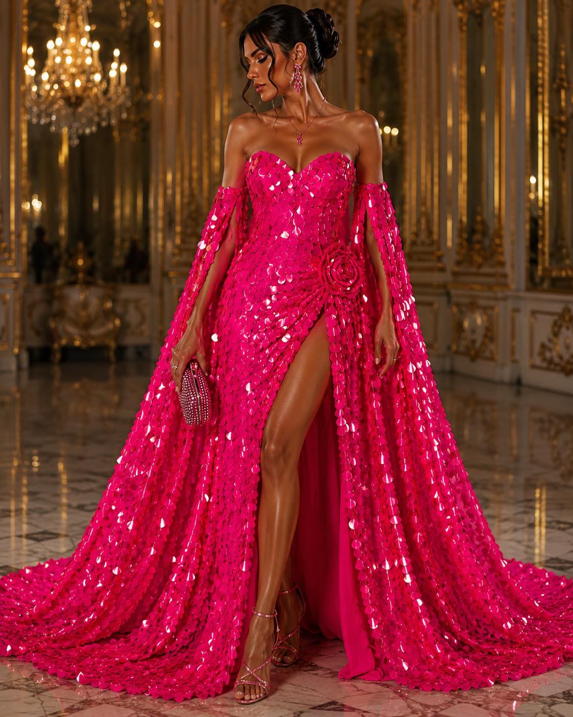 NEONHOT PINK - JUMBO - Iridescent Sequins Oval Sequin Paillette/Tear Drop Mermaid Big Sequins Fabric Mesh By The Yard.