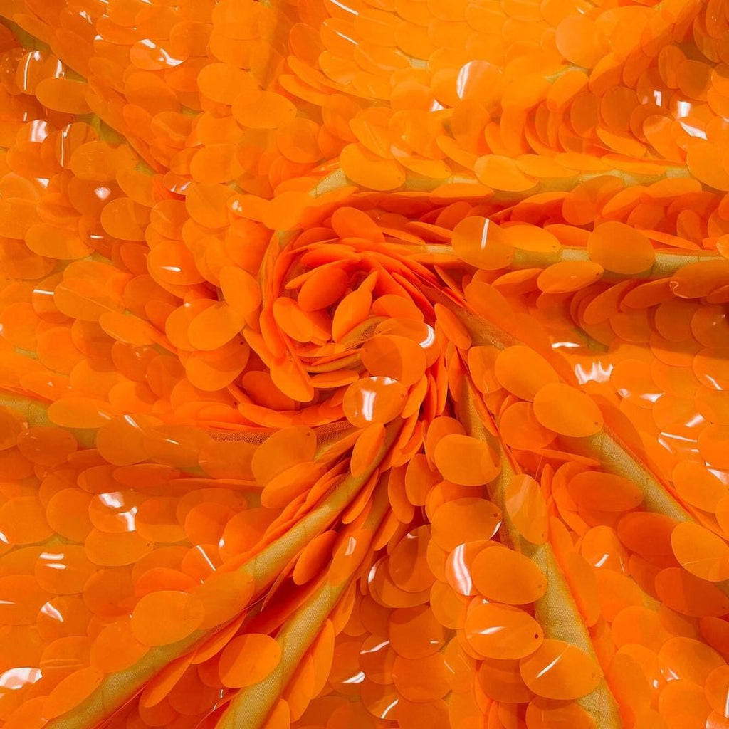 NEON ORANGE - JUMBO - Iridescent Sequins Oval Sequin Paillette/Tear Drop Mermaid Big Sequins Fabric Mesh By The Yard.