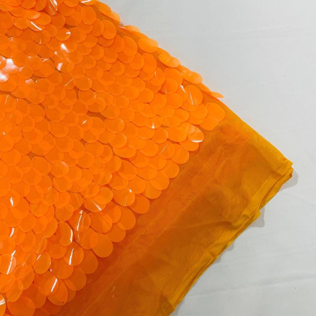 NEON ORANGE - JUMBO - Iridescent Sequins Oval Sequin Paillette/Tear Drop Mermaid Big Sequins Fabric Mesh By The Yard.