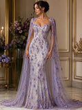3D Floral Satin Lace - LILAC - 3D Luxury Satin Flower Glitter Sequin Fabric  58” Wide For Quinsiañera Dresses - Prom Dress Sold By The Yard